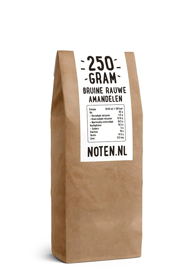 250 gram rauwe bruine amandelen (A-kwaliteit) van Noten.nl