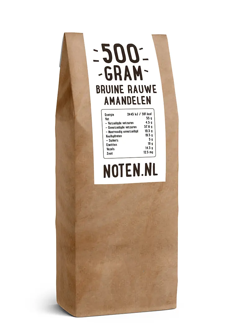 500 gram rauwe bruine amandelen (A-kwaliteit) van Noten.nl