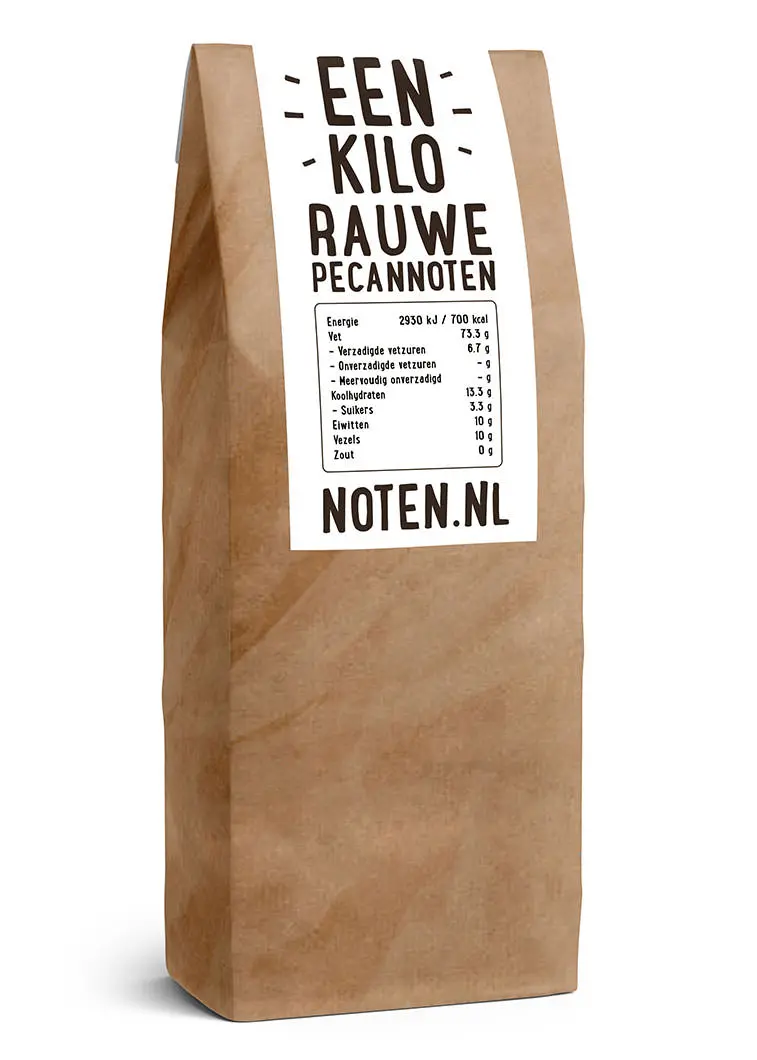 Een zakje één kilo A-kwaliteit rauwe pecannoten van Noten.nl