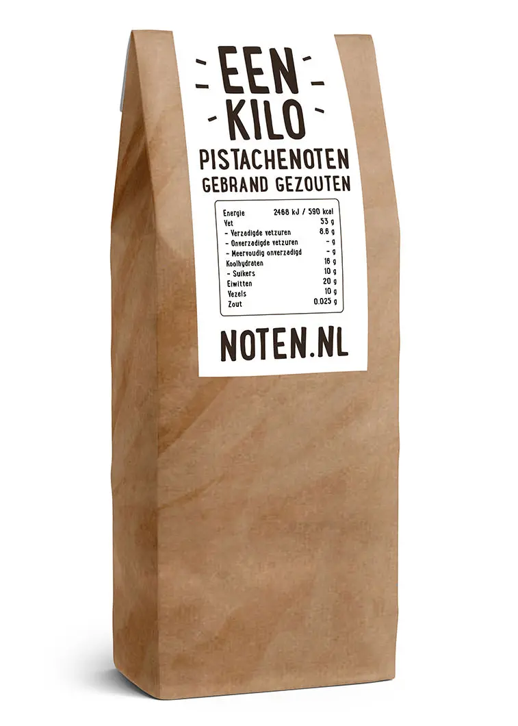 Een kilo gebrande en gezouten pistachenoten van Noten.nl