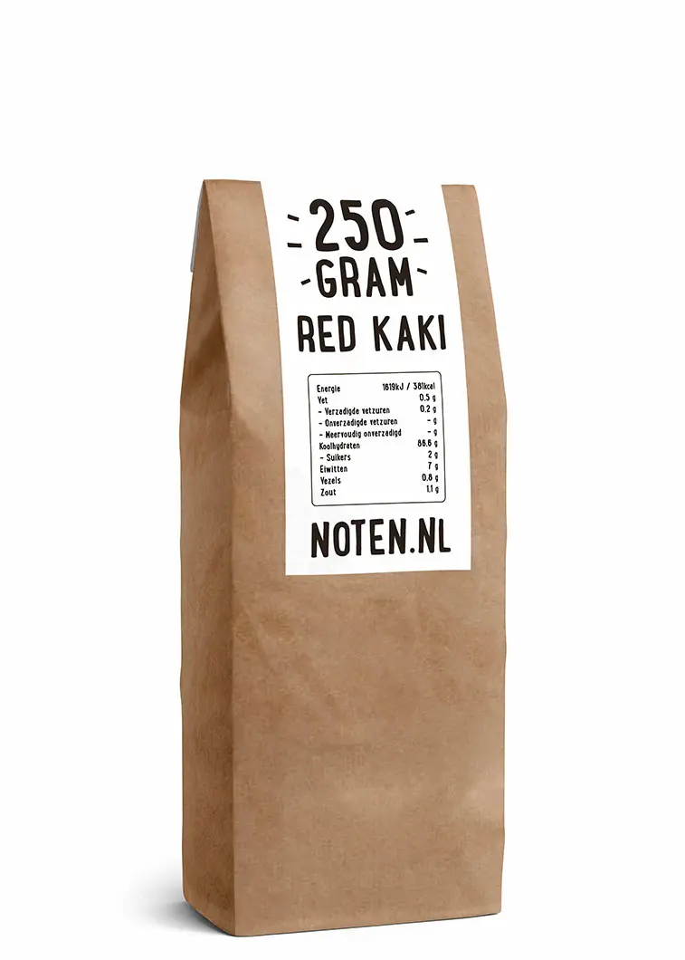 Een zakje met 250 gram Thaise Red Kaki van Noten.nl